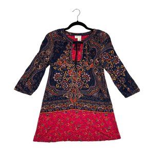 Anthropologie Meadow Rue Womens XS Boho Paisley Arabesque Beaded Tunic Colorful